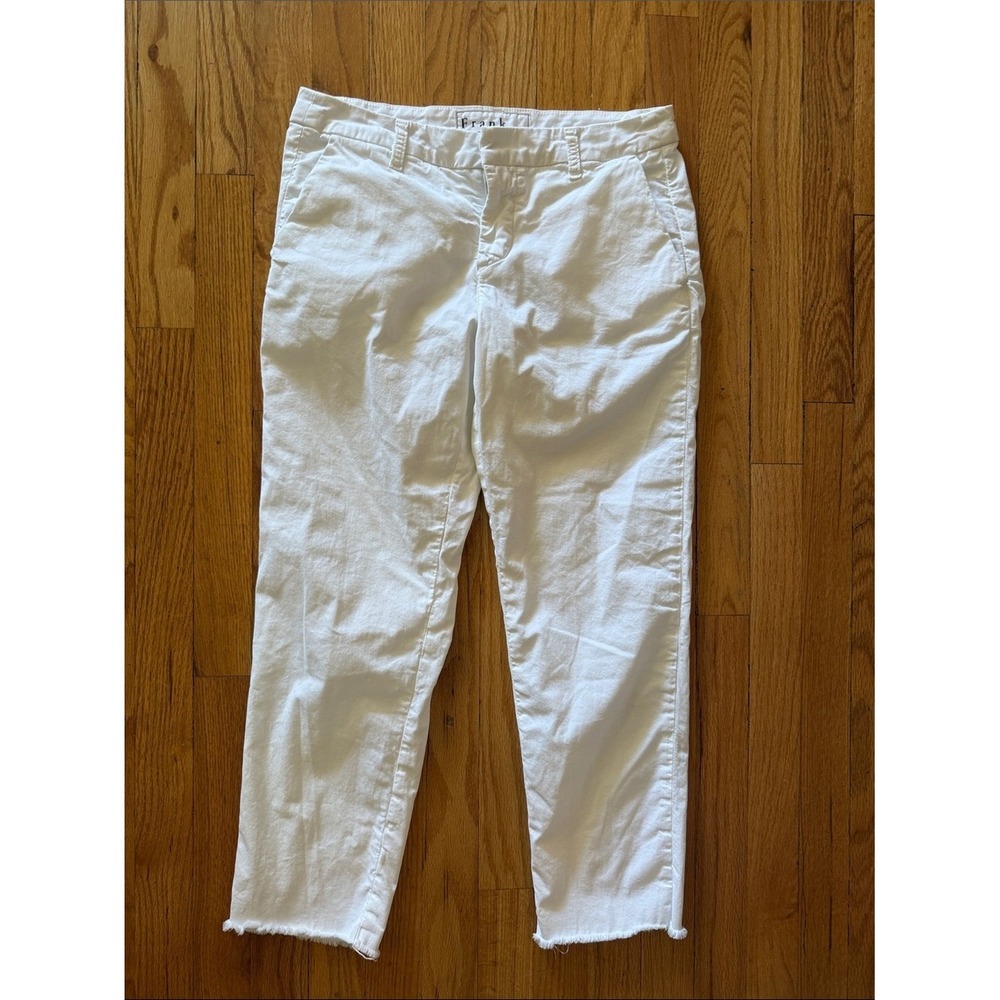 Frank & Eileen Wicklow White Cotton Trousers Slim Straight Raw Hem Pants Size 4